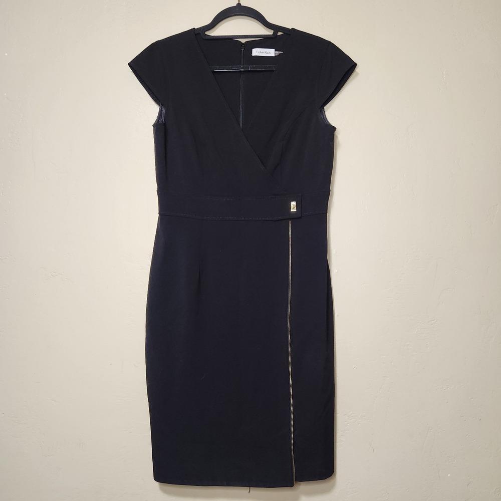 Calvin Klein Black V-neck Dress Cap Sleeves Size 8
